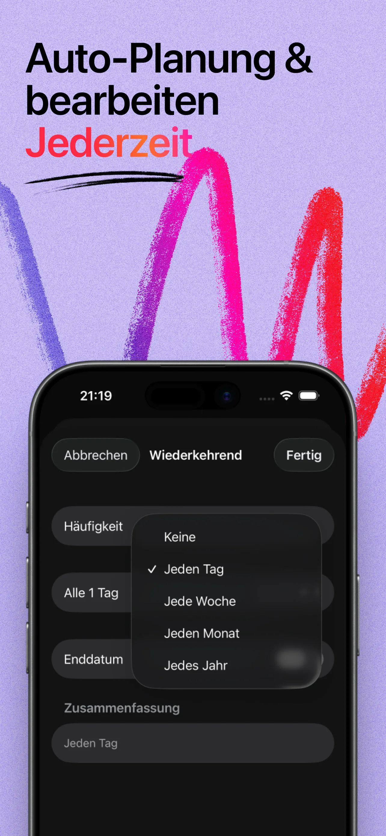 Calendar day view with planned tasks