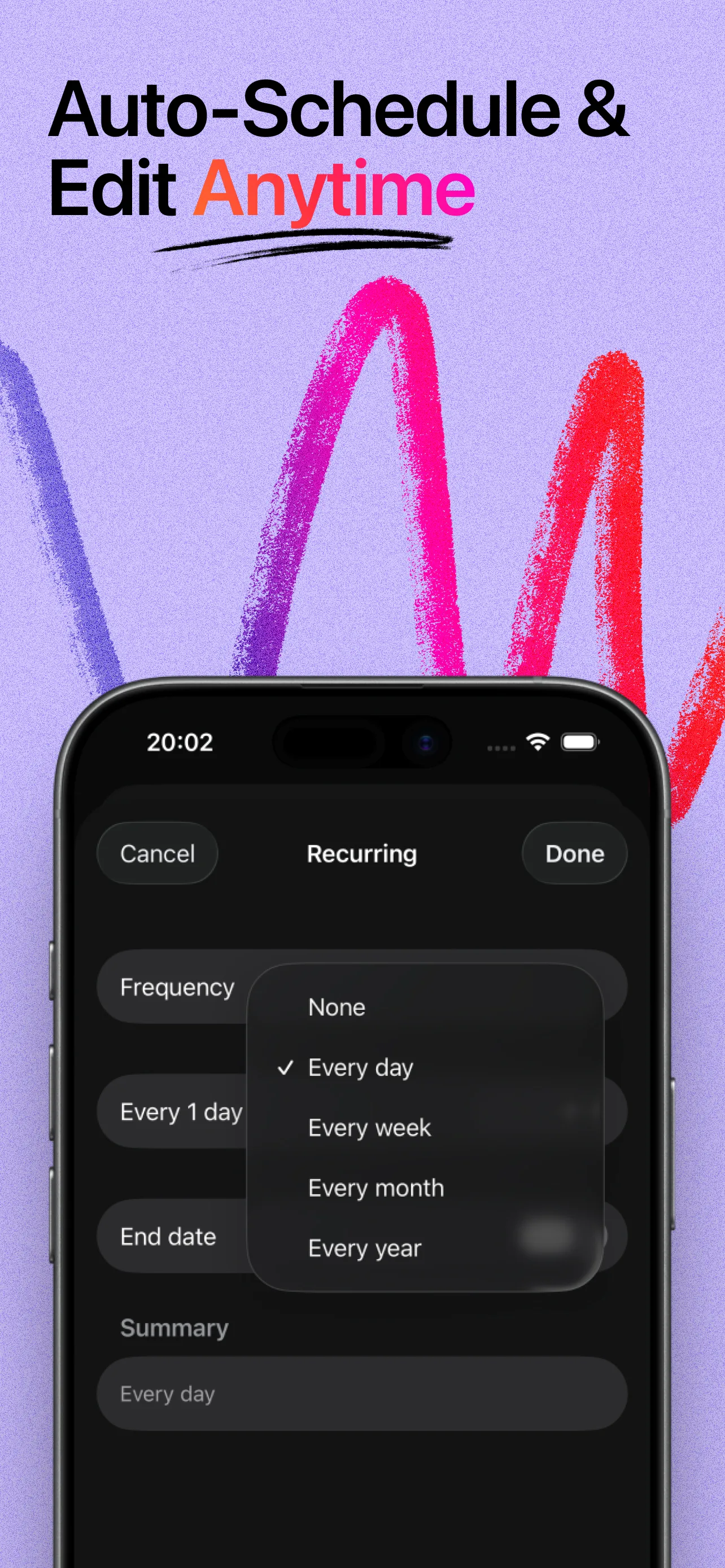 Calendar day view with planned tasks